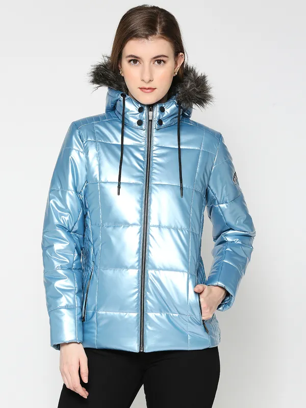 Being Human Women Semi Fit Jackets-Metalic Royal